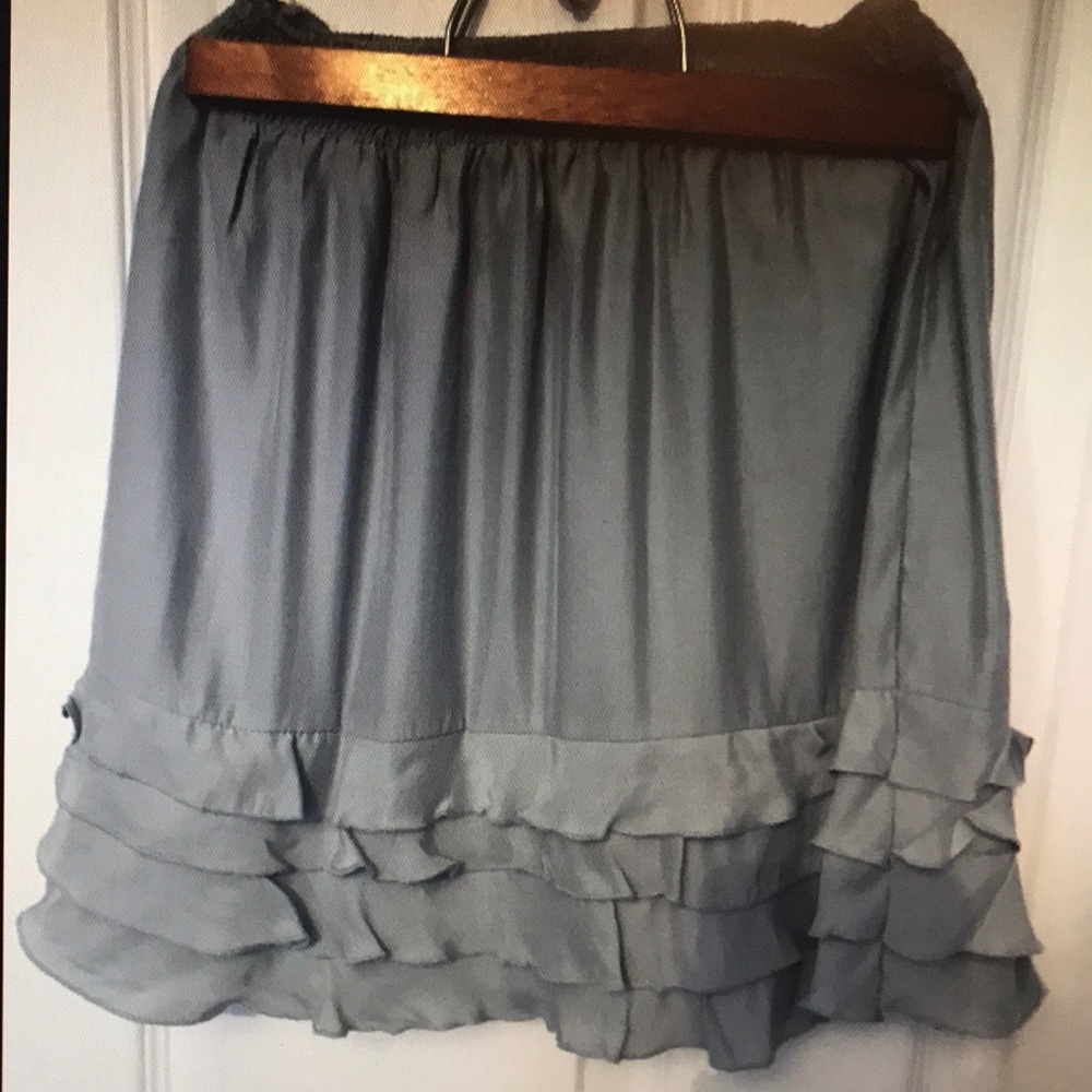 SILK Slip Skirt XSP Feminine FLOUNCED Pins Needles Ruffles pastel blue romantic